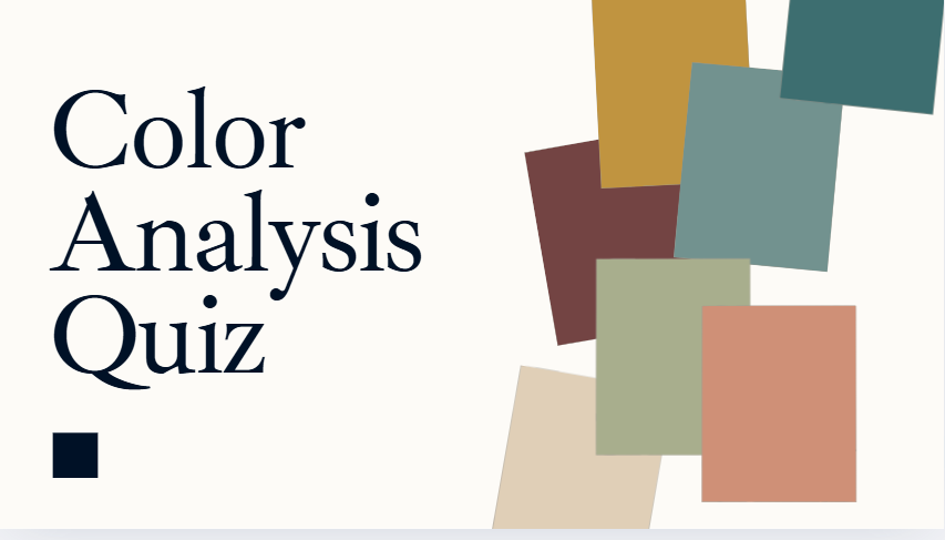 Color Analysis Quiz banner showing seasonal color palette swatches used for personal color analysis and style matching