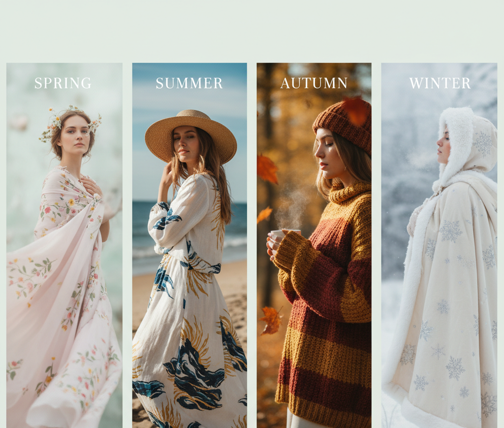 4 season color analysis quiz showing spring summer autumn winter palettes