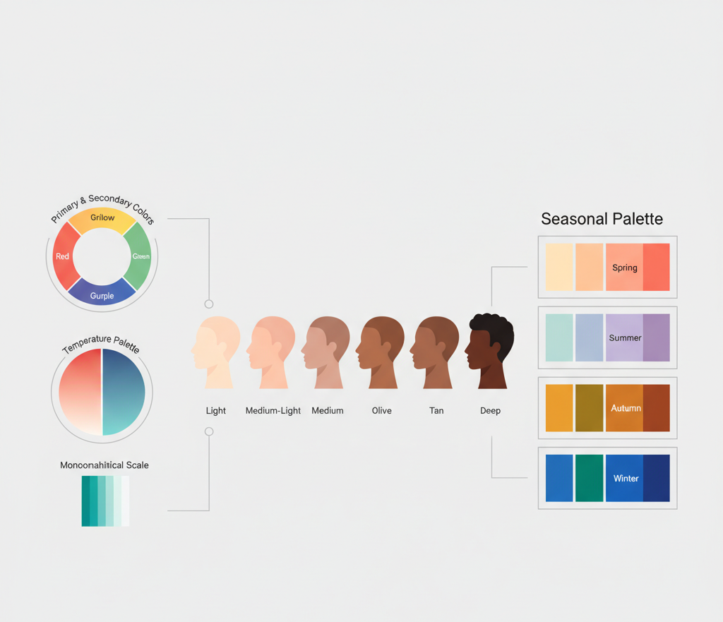 color analysis chart quiz showing skin tones and seasonal color charts
