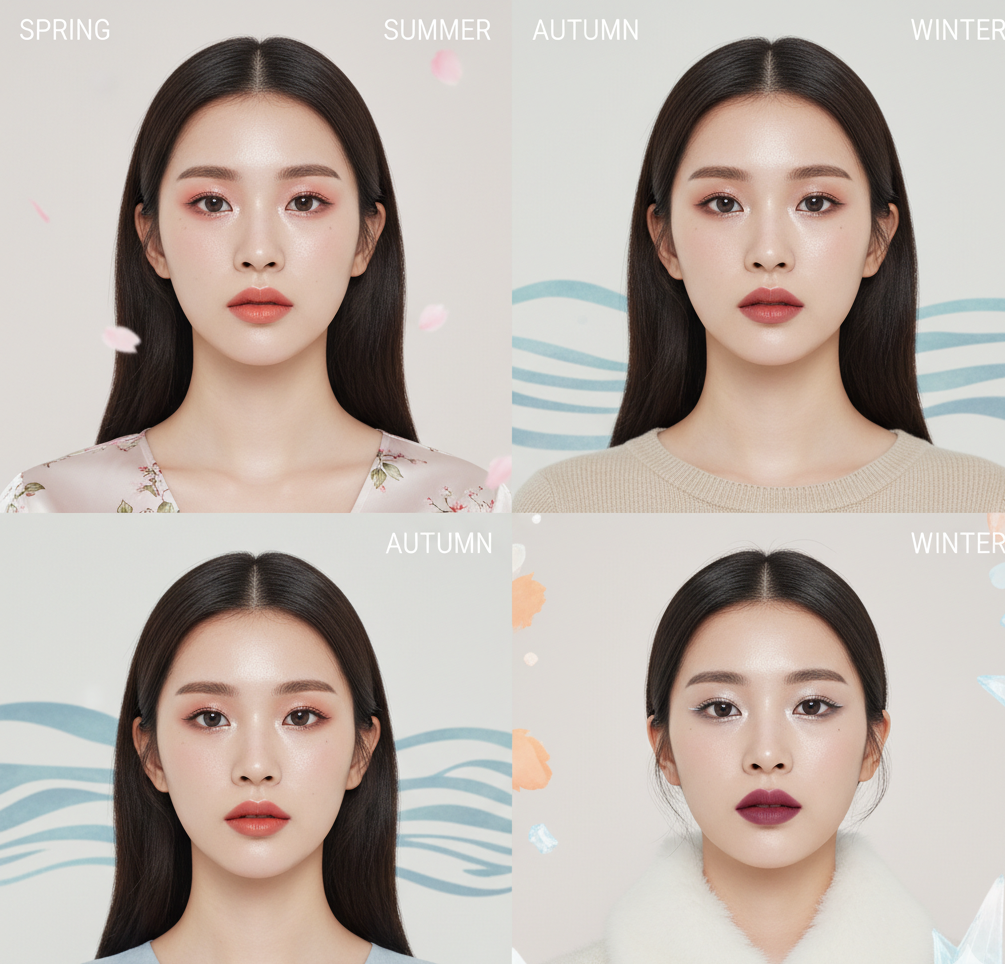 korean personal color analysis quiz showing k-beauty color palettes