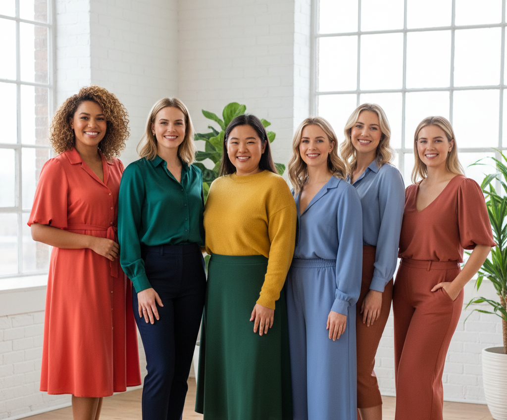 women color analysis quiz showing diverse women and color palettes